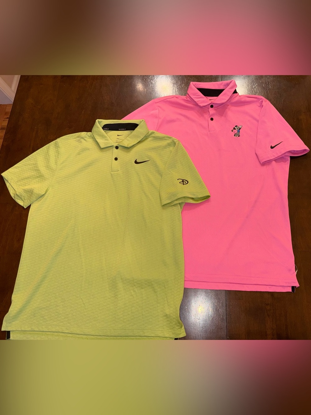 Lot 2 Nike Disney Dri-Fit Golf Polo Shirts Pink Green Men’s Small